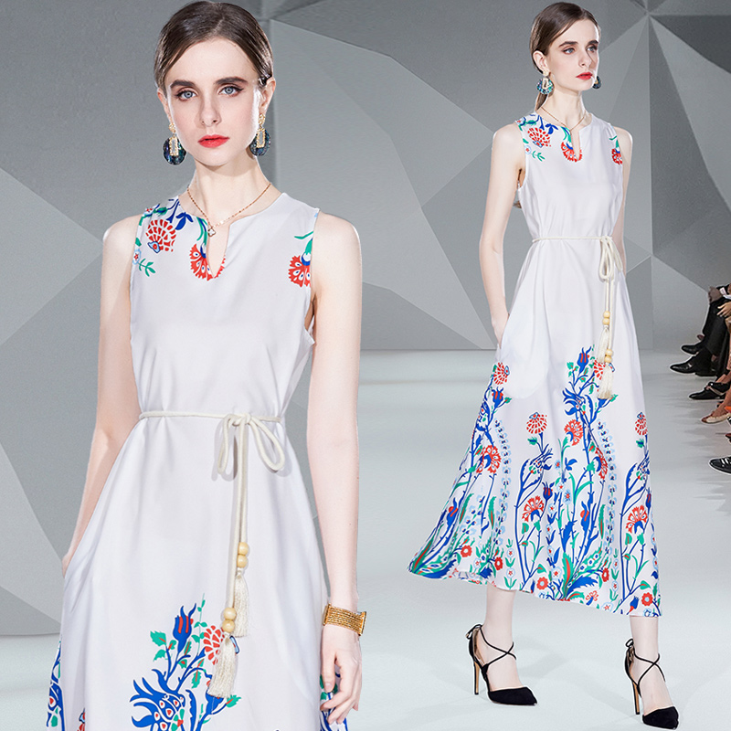 2022 summer new fashion vneck tie print sleeveless dress womens clothingpicture1