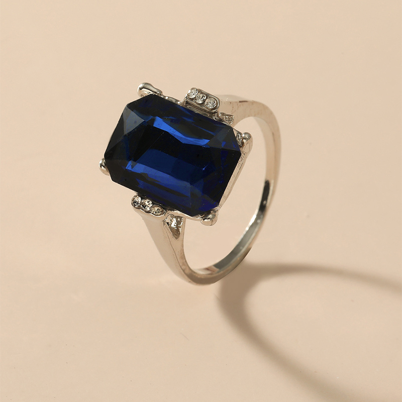 Fashion Geometric Square Colorful Sapphire Crystal Alloy Ring