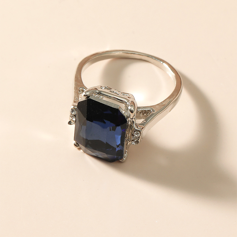 Fashion Geometric Square Colorful Sapphire Crystal Alloy Ring