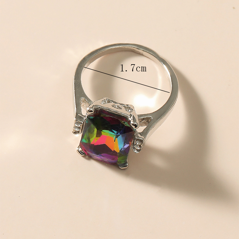 Fashion Geometric Square Colorful Sapphire Crystal Alloy Ring