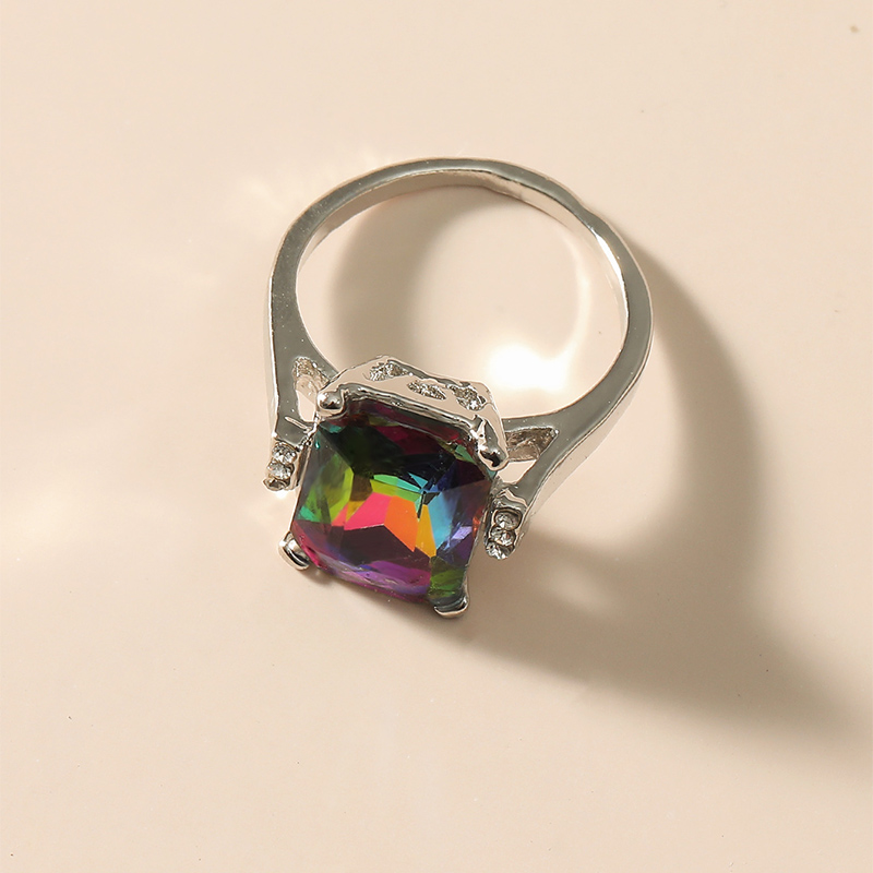 Fashion Geometric Square Colorful Sapphire Crystal Alloy Ring