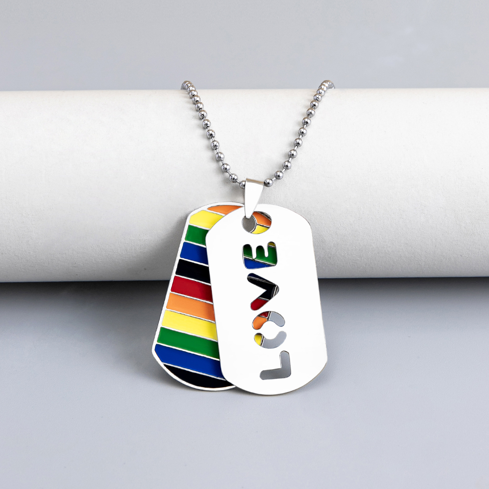 Rainbow LOVE drip oil tag pendent alloy beads chain necklacepicture1