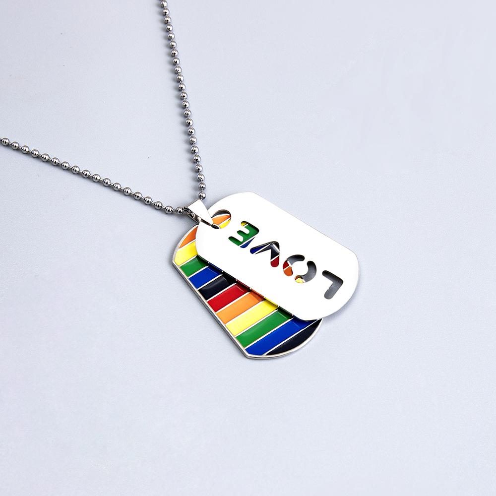 Rainbow LOVE drip oil tag pendent alloy beads chain necklacepicture2
