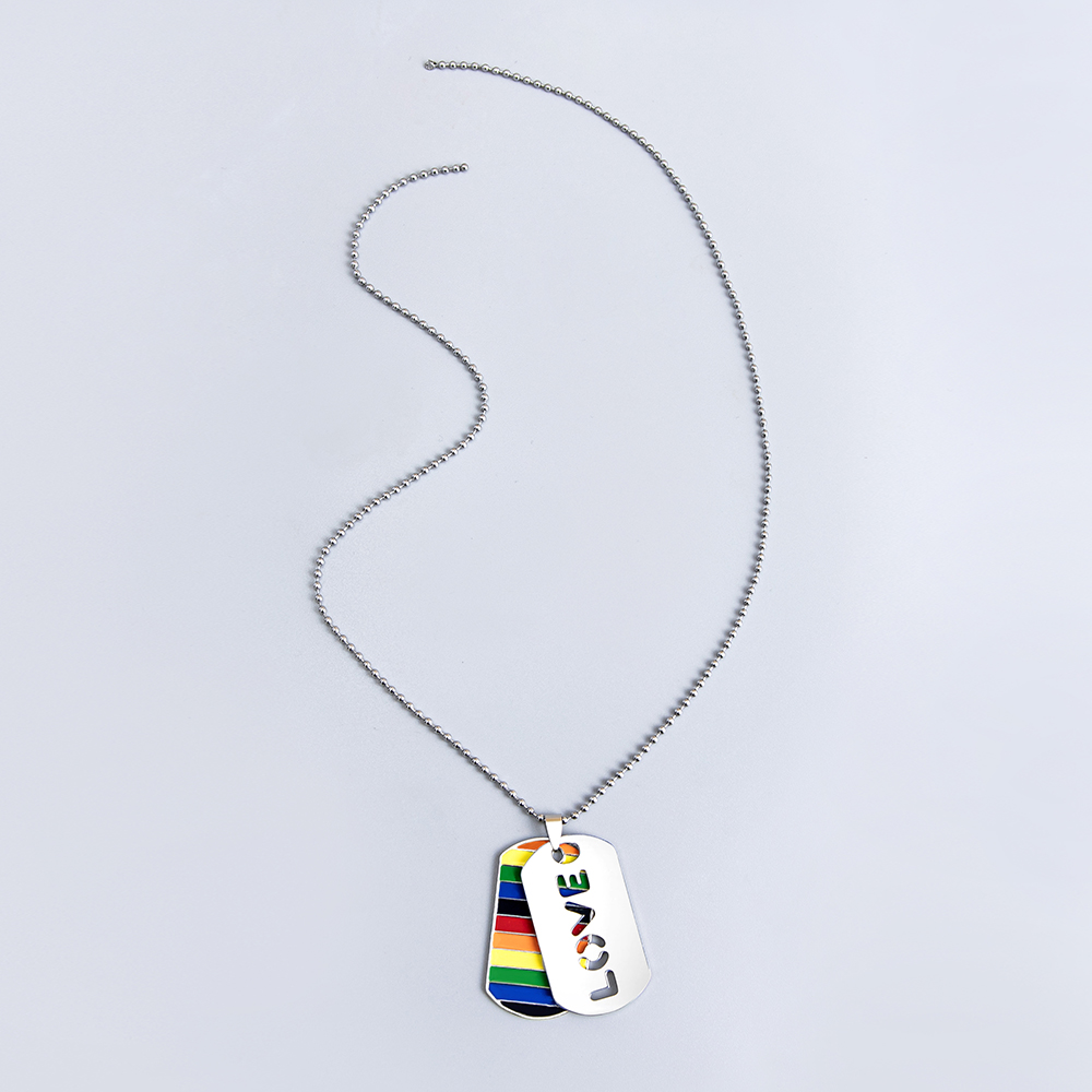 Rainbow LOVE drip oil tag pendent alloy beads chain necklacepicture3