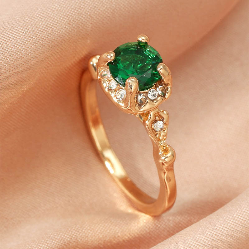 Fashion geometric rhinestone crystal gemstone inlaid alloy ring