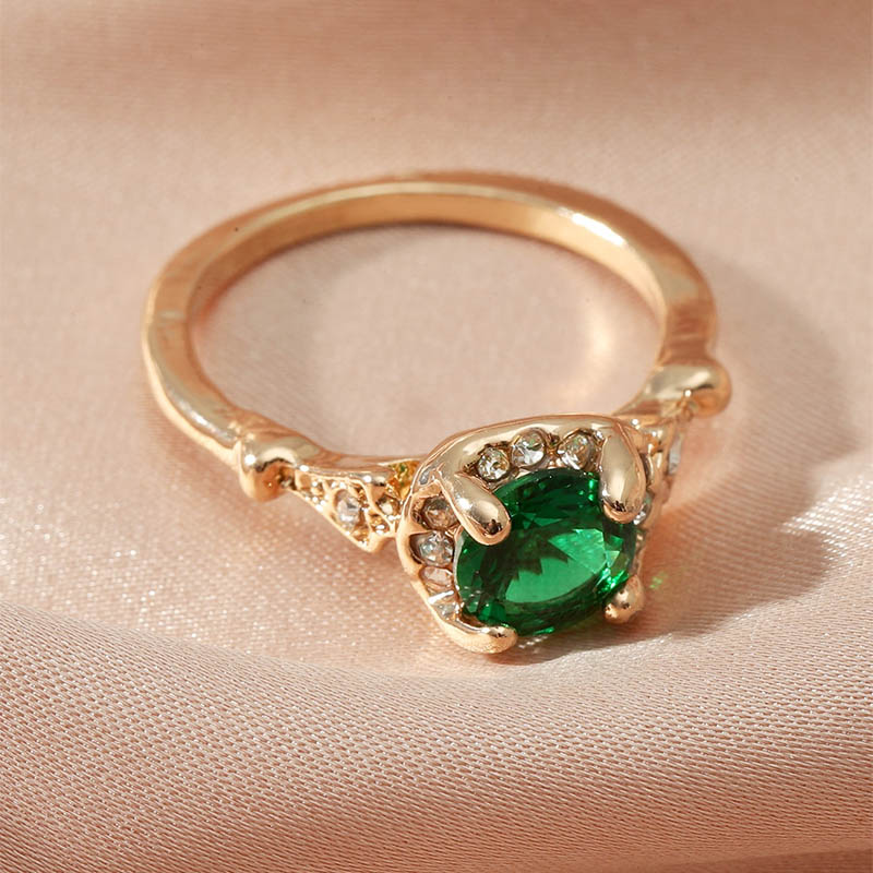 Fashion geometric rhinestone crystal gemstone inlaid alloy ring