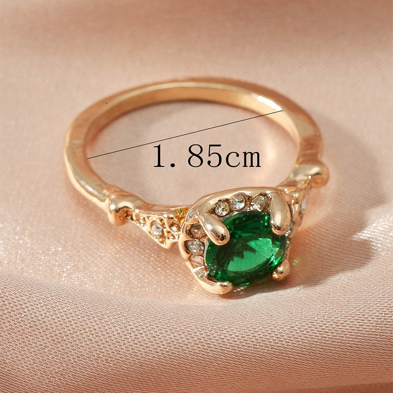 Fashion geometric rhinestone crystal gemstone inlaid alloy ring