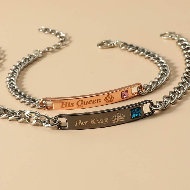 Fashion Jewelry Rational Crown Letter KING QUEEN Alloy Bracelet Set