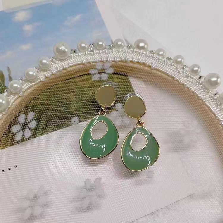 Silver needle Japanese and Korean temperament tide Morandi color oil drop ear jewelry earrings sweet earrings femalepicture3