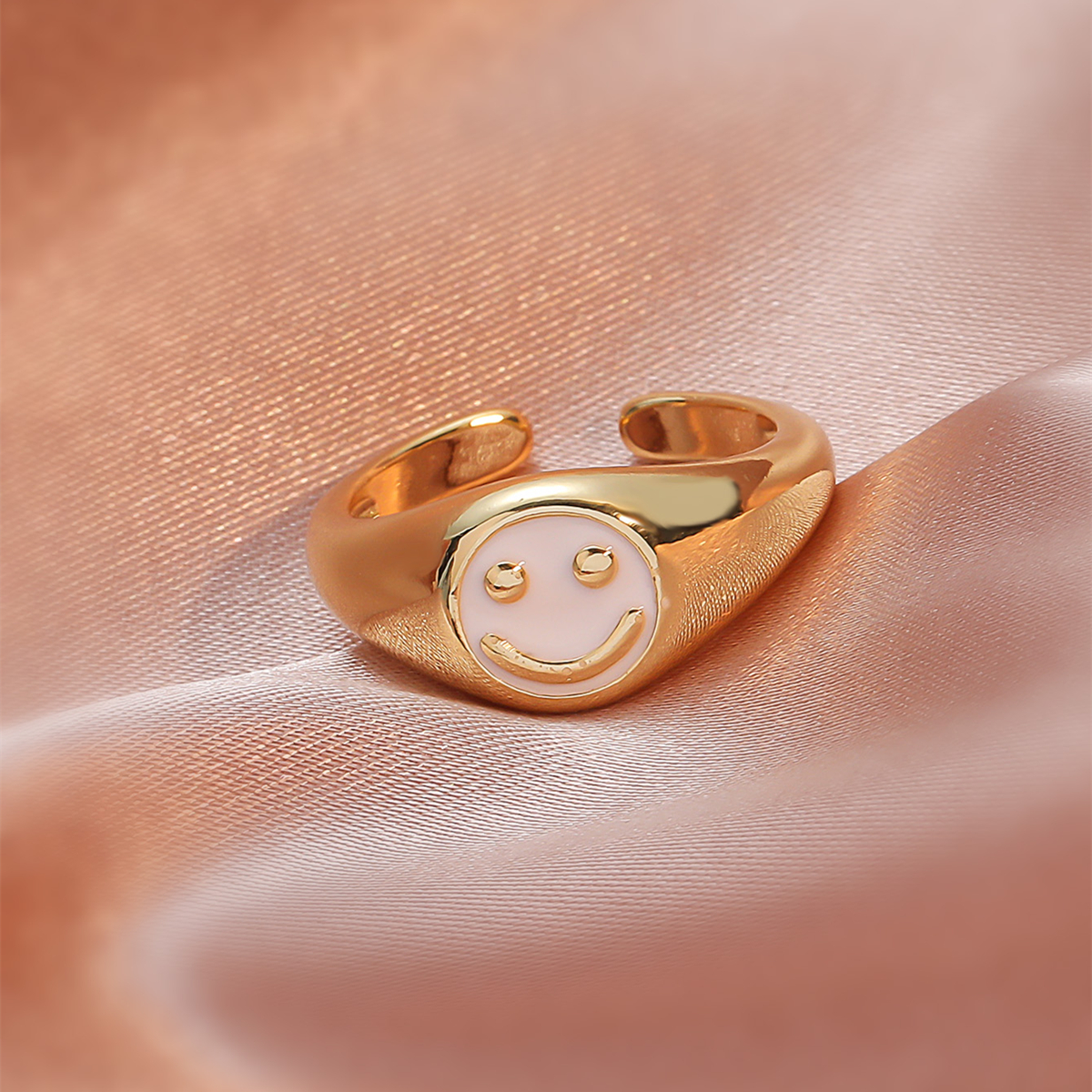 Fashion Simple Womenu0027s Brass Gold Plated Drip Oil Smiley Ring