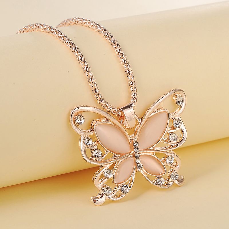 Fashion Jewelry Rhinestone Opal Butterfly Necklace