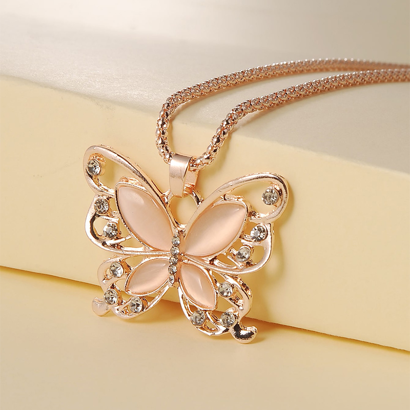 Fashion Jewelry Rhinestone Opal Butterfly Necklace