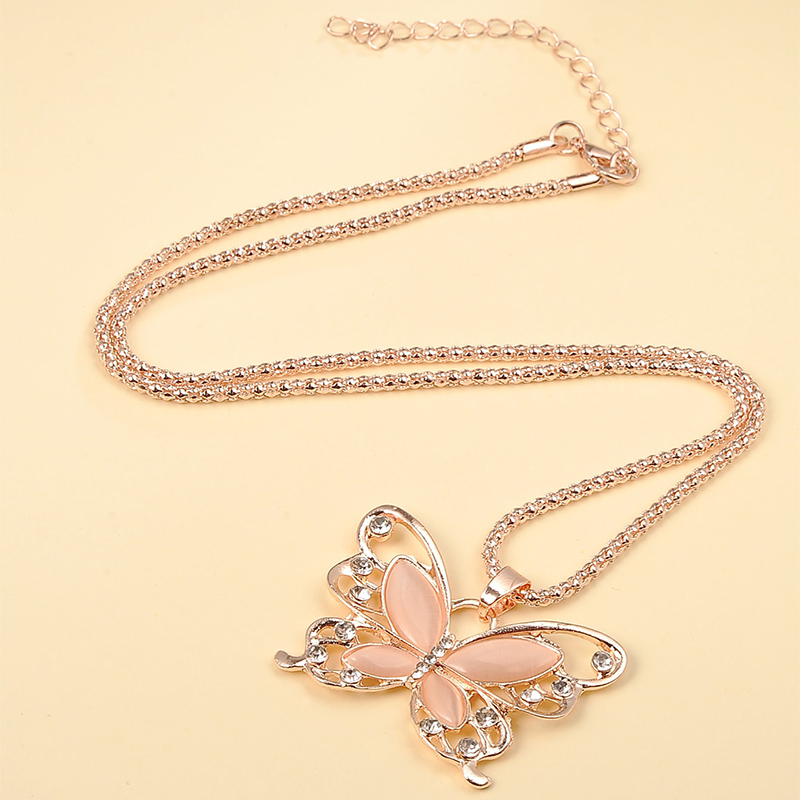 Fashion Jewelry Rhinestone Opal Butterfly Necklace