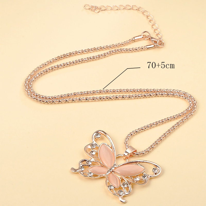 Fashion Jewelry Rhinestone Opal Butterfly Necklace