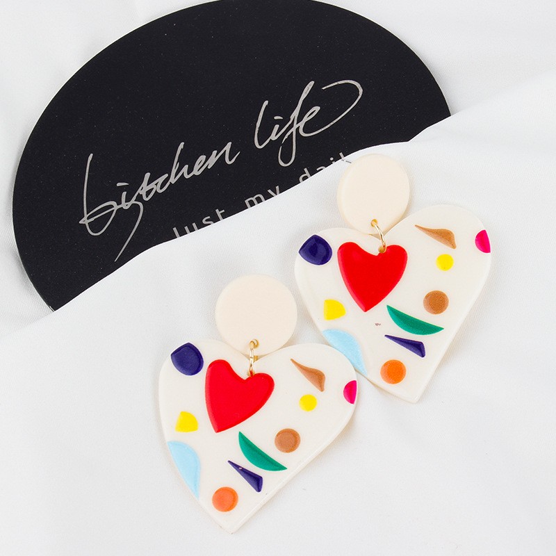 New Japanese and Korean ins style personality simple temperament heartshaped colorful fashion earrings women39s European and American crossborder earringspicture1