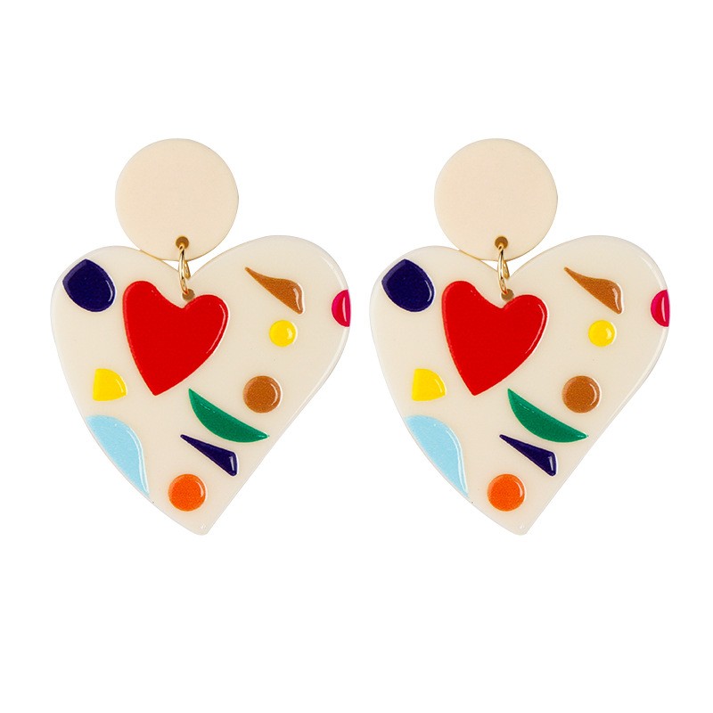 New Japanese and Korean ins style personality simple temperament heartshaped colorful fashion earrings women39s European and American crossborder earringspicture5