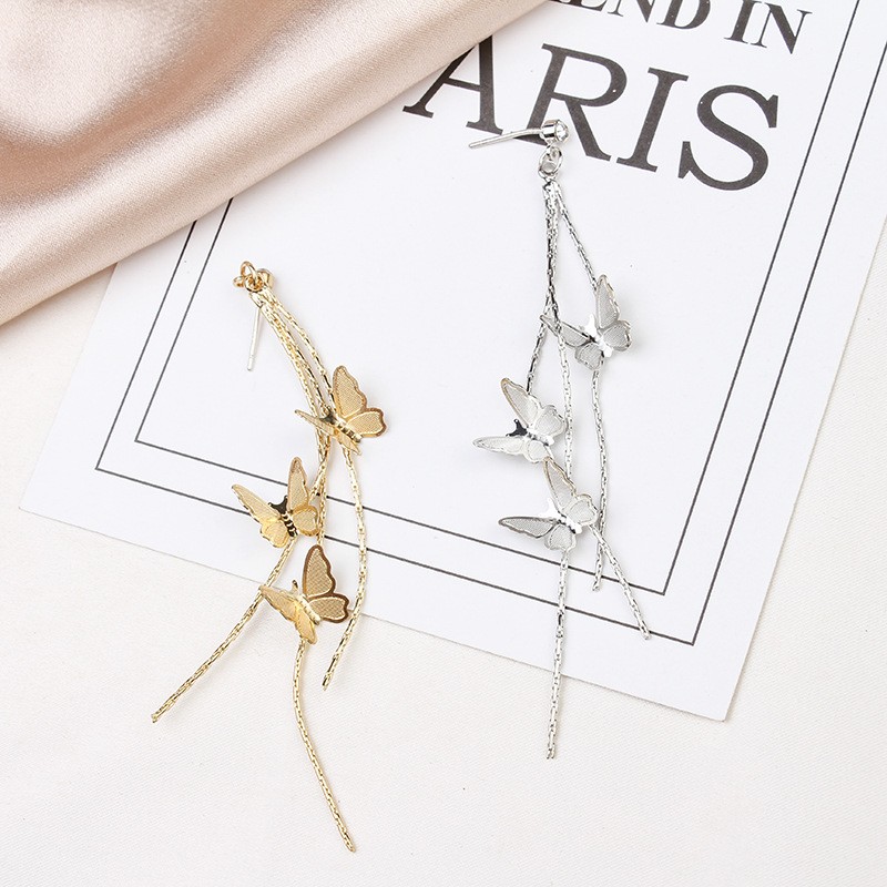 Silver needle earrings fairy retro bow tassel earrings female Korean temperament long simple earringspicture1