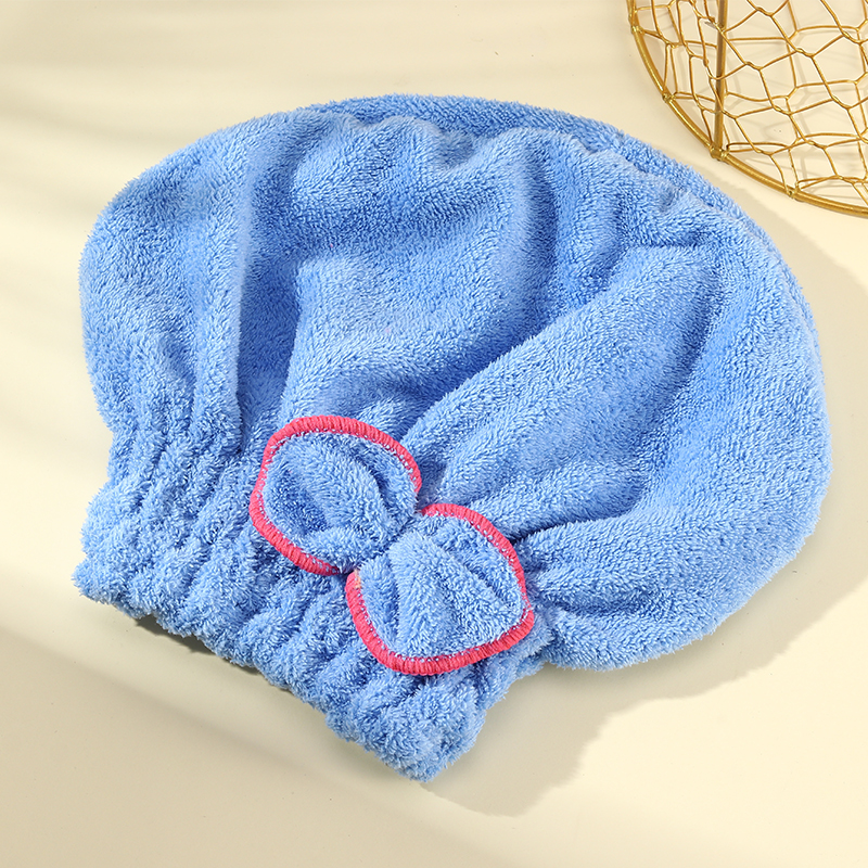 Coral fleece dry hair cap absorbent and easy to dry bow shower cap thickened princess hat wipe head towelpicture1