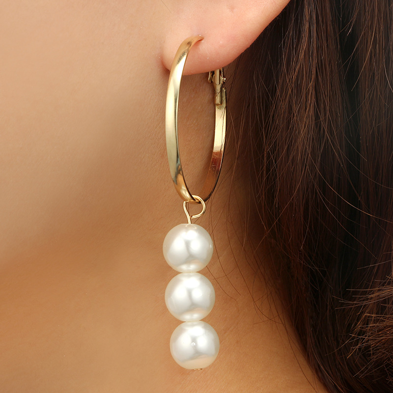 AliExpress Crossborder Fashion OL Jewelry Pearl Beaded Ring Earrings Rice Bead Alloy Geometric Earringspicture29