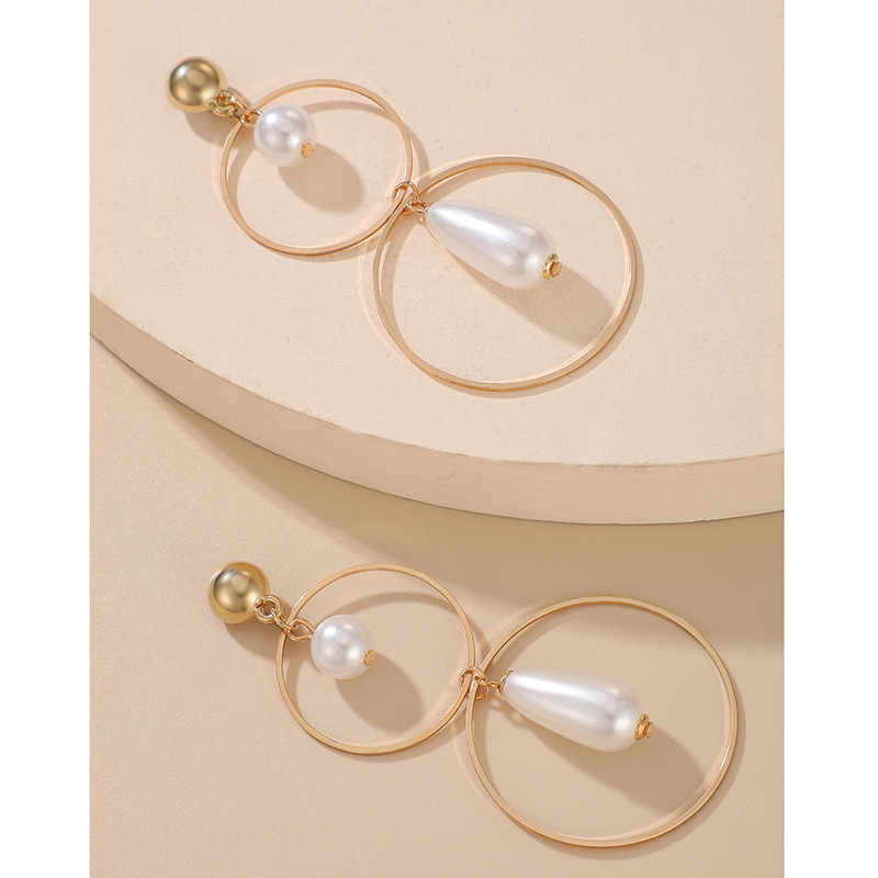 AliExpress Crossborder Fashion OL Jewelry Pearl Beaded Ring Earrings Rice Bead Alloy Geometric Earringspicture36