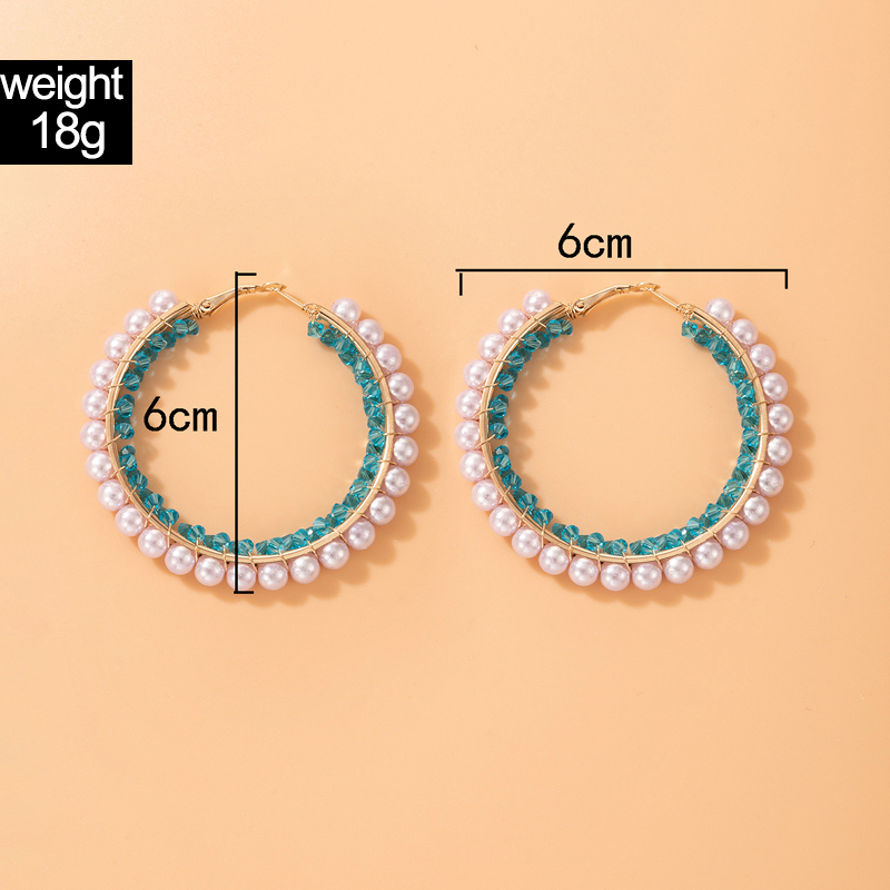 AliExpress Crossborder Fashion OL Jewelry Pearl Beaded Ring Earrings Rice Bead Alloy Geometric Earringspicture28