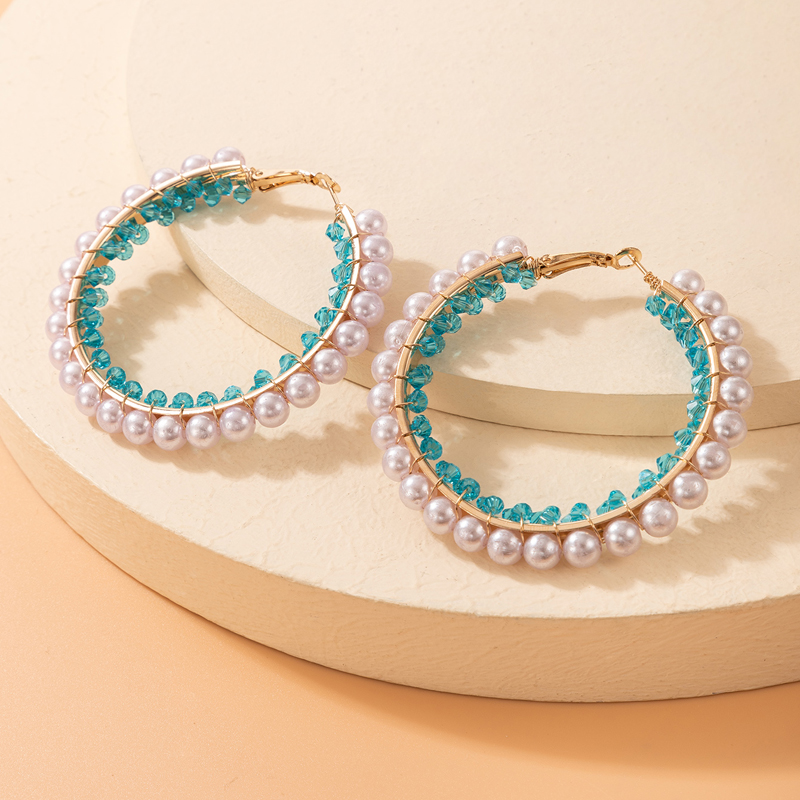AliExpress Crossborder Fashion OL Jewelry Pearl Beaded Ring Earrings Rice Bead Alloy Geometric Earringspicture39