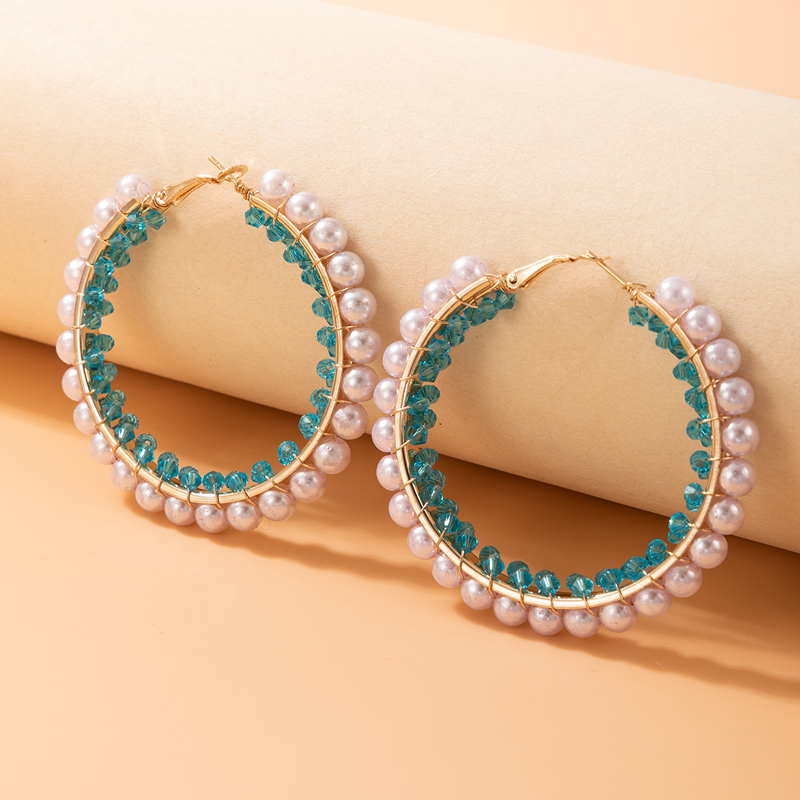 AliExpress Crossborder Fashion OL Jewelry Pearl Beaded Ring Earrings Rice Bead Alloy Geometric Earringspicture41
