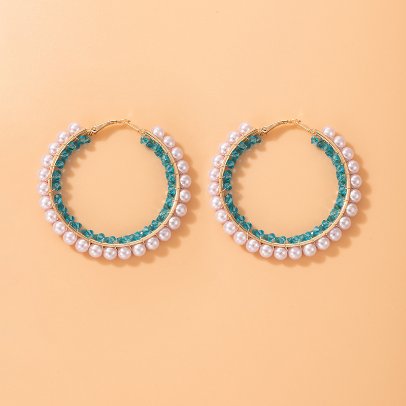 AliExpress Crossborder Fashion OL Jewelry Pearl Beaded Ring Earrings Rice Bead Alloy Geometric Earringspicture42