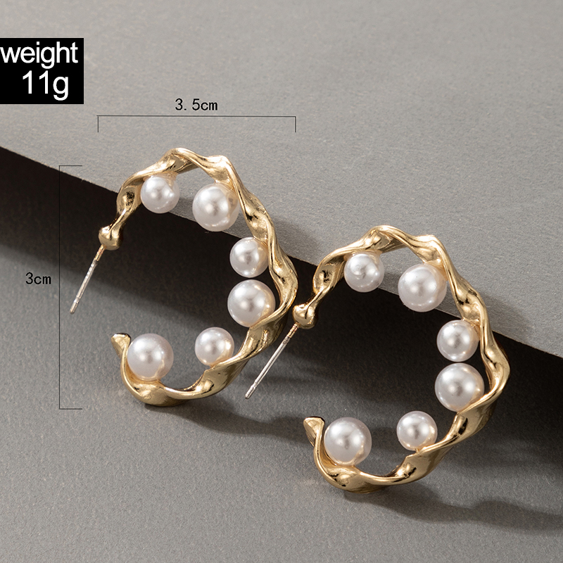 AliExpress Crossborder Fashion OL Jewelry Pearl Beaded Ring Earrings Rice Bead Alloy Geometric Earringspicture43