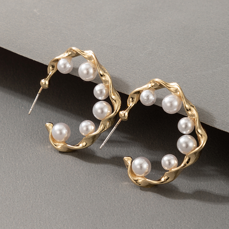 AliExpress Crossborder Fashion OL Jewelry Pearl Beaded Ring Earrings Rice Bead Alloy Geometric Earringspicture44
