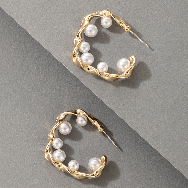 AliExpress Crossborder Fashion OL Jewelry Pearl Beaded Ring Earrings Rice Bead Alloy Geometric Earringspicture45