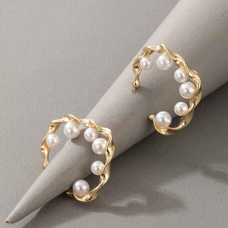 AliExpress Crossborder Fashion OL Jewelry Pearl Beaded Ring Earrings Rice Bead Alloy Geometric Earringspicture46