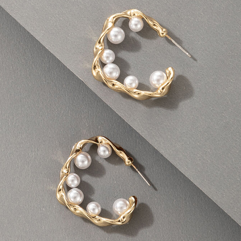AliExpress Crossborder Fashion OL Jewelry Pearl Beaded Ring Earrings Rice Bead Alloy Geometric Earringspicture47