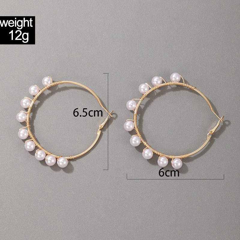 AliExpress Crossborder Fashion OL Jewelry Pearl Beaded Ring Earrings Rice Bead Alloy Geometric Earringspicture48