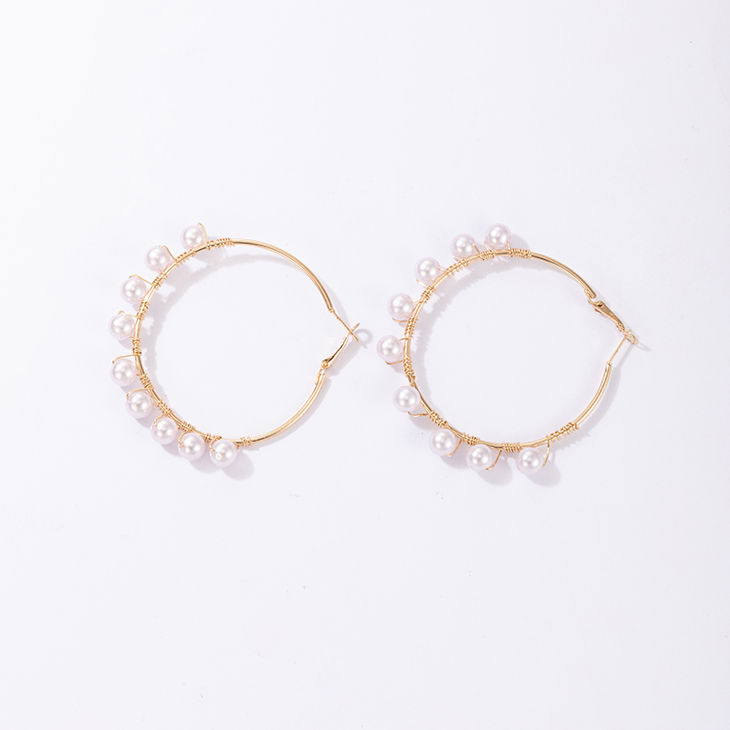 AliExpress Crossborder Fashion OL Jewelry Pearl Beaded Ring Earrings Rice Bead Alloy Geometric Earringspicture49