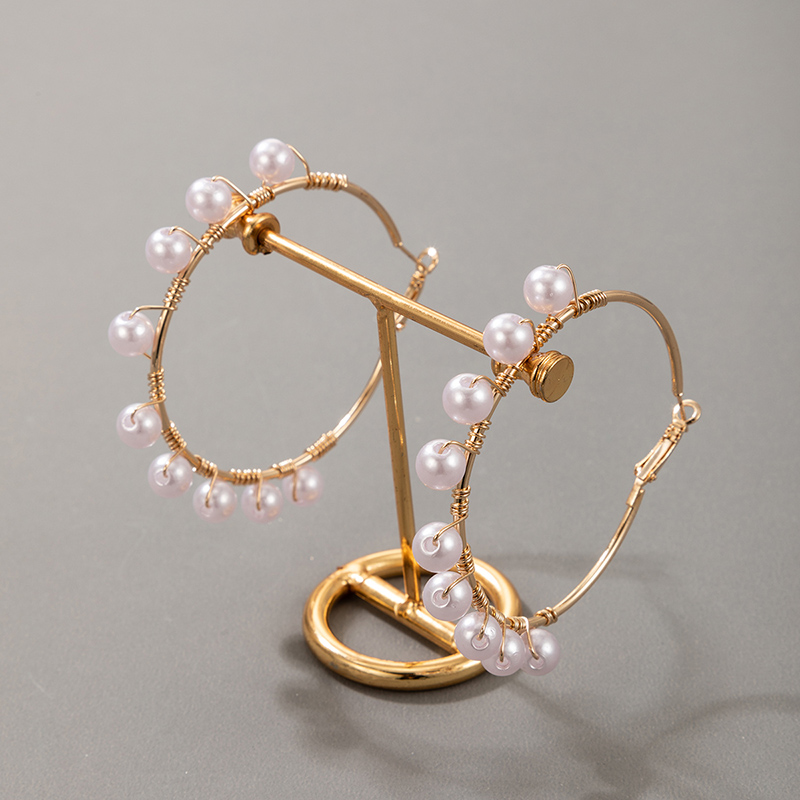 AliExpress Crossborder Fashion OL Jewelry Pearl Beaded Ring Earrings Rice Bead Alloy Geometric Earringspicture2