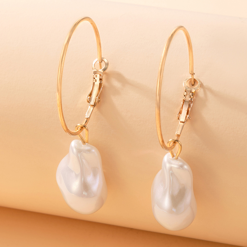 AliExpress Crossborder Fashion OL Jewelry Pearl Beaded Ring Earrings Rice Bead Alloy Geometric Earringspicture5