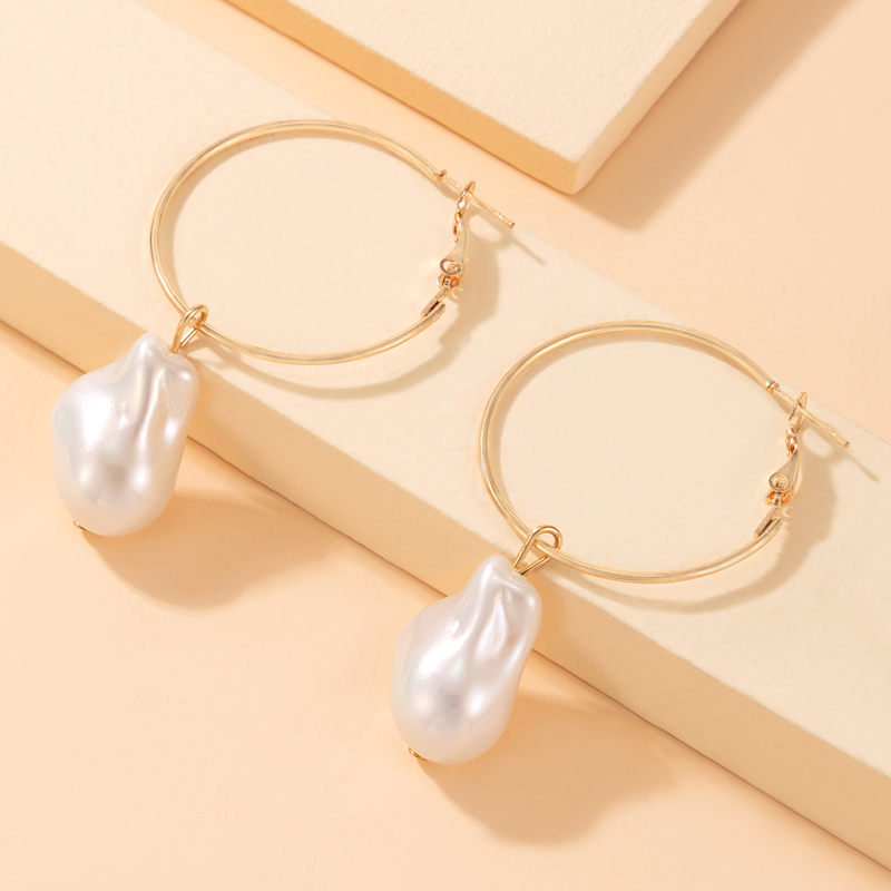 AliExpress Crossborder Fashion OL Jewelry Pearl Beaded Ring Earrings Rice Bead Alloy Geometric Earringspicture6