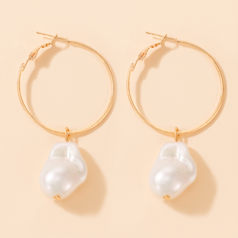 AliExpress Crossborder Fashion OL Jewelry Pearl Beaded Ring Earrings Rice Bead Alloy Geometric Earringspicture7