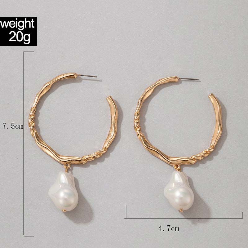AliExpress Crossborder Fashion OL Jewelry Pearl Beaded Ring Earrings Rice Bead Alloy Geometric Earringspicture8