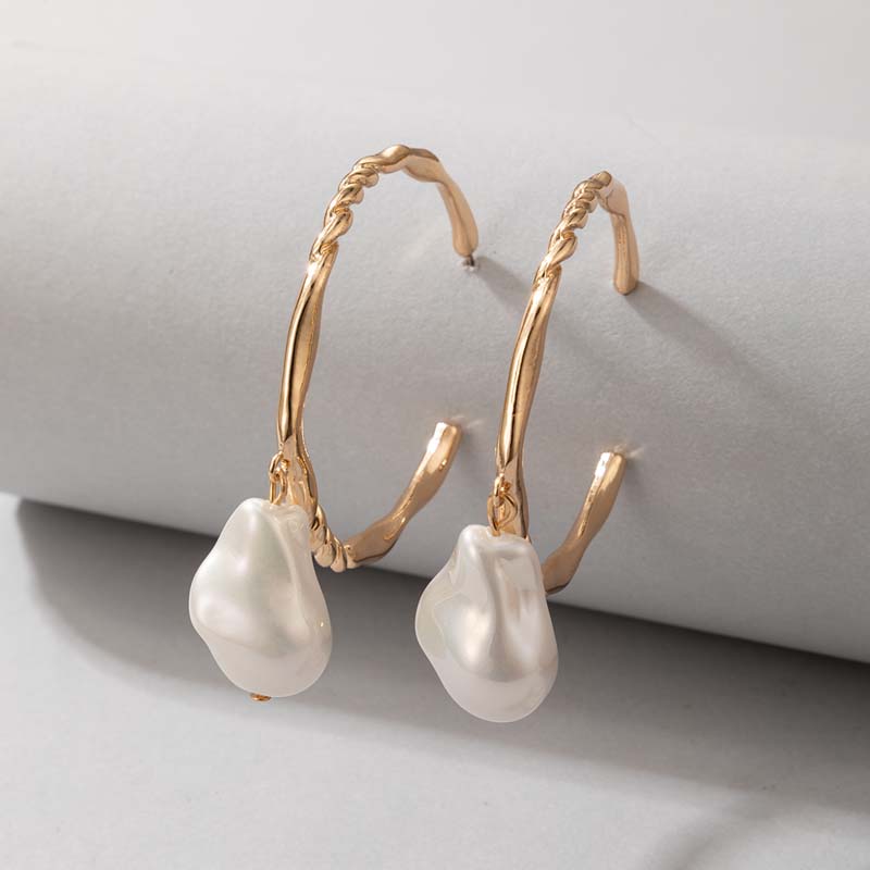AliExpress Crossborder Fashion OL Jewelry Pearl Beaded Ring Earrings Rice Bead Alloy Geometric Earringspicture9