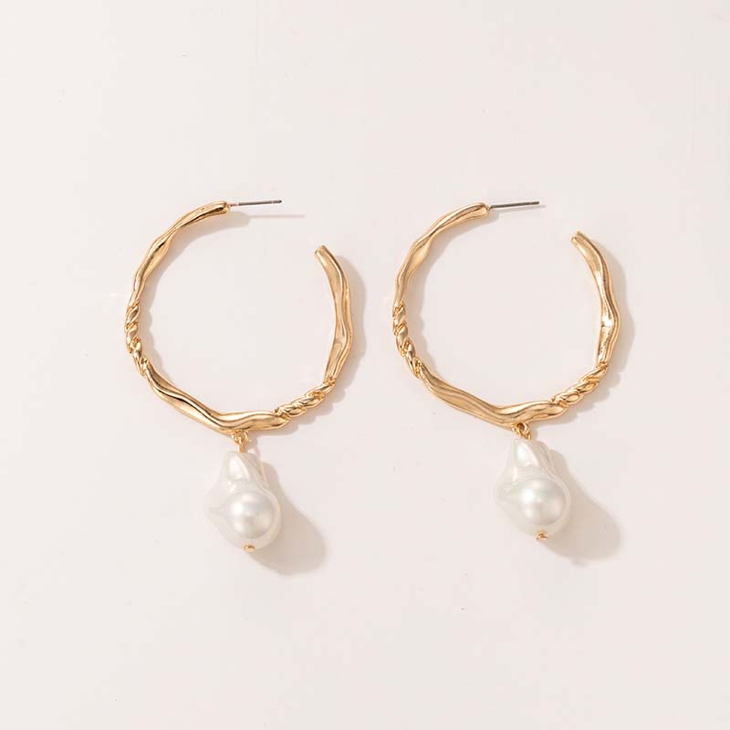AliExpress Crossborder Fashion OL Jewelry Pearl Beaded Ring Earrings Rice Bead Alloy Geometric Earringspicture11