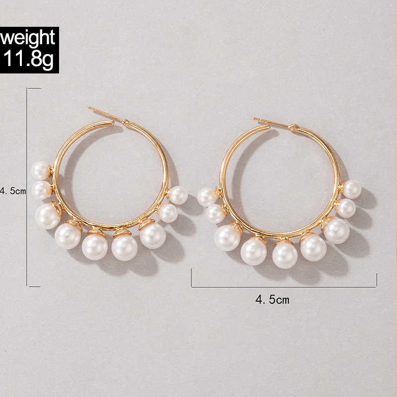 AliExpress Crossborder Fashion OL Jewelry Pearl Beaded Ring Earrings Rice Bead Alloy Geometric Earringspicture13