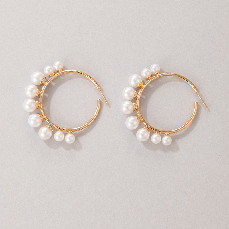 AliExpress Crossborder Fashion OL Jewelry Pearl Beaded Ring Earrings Rice Bead Alloy Geometric Earringspicture14