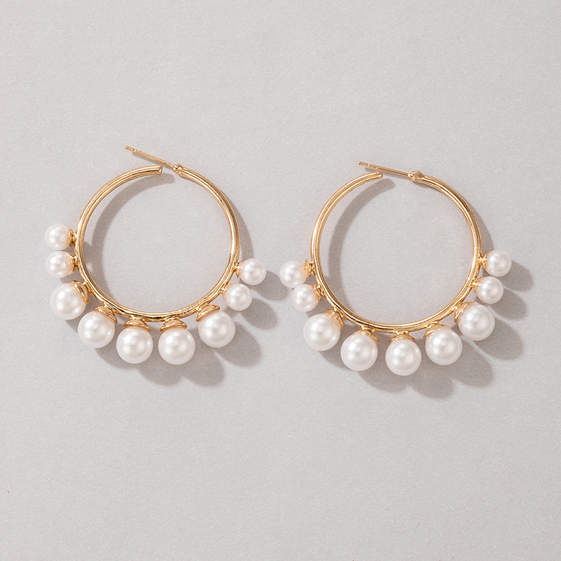 AliExpress Crossborder Fashion OL Jewelry Pearl Beaded Ring Earrings Rice Bead Alloy Geometric Earringspicture17
