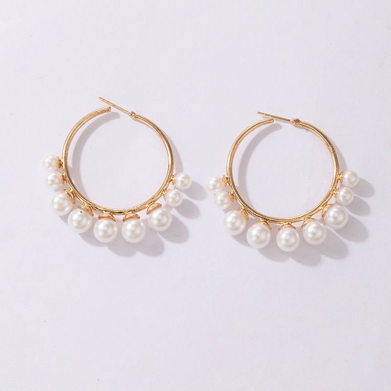 AliExpress Crossborder Fashion OL Jewelry Pearl Beaded Ring Earrings Rice Bead Alloy Geometric Earringspicture18