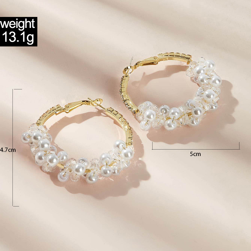 AliExpress Crossborder Fashion OL Jewelry Pearl Beaded Ring Earrings Rice Bead Alloy Geometric Earringspicture20