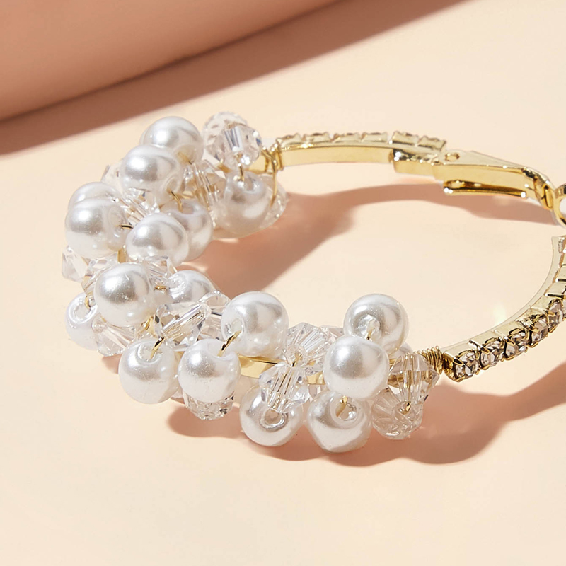 AliExpress Crossborder Fashion OL Jewelry Pearl Beaded Ring Earrings Rice Bead Alloy Geometric Earringspicture21
