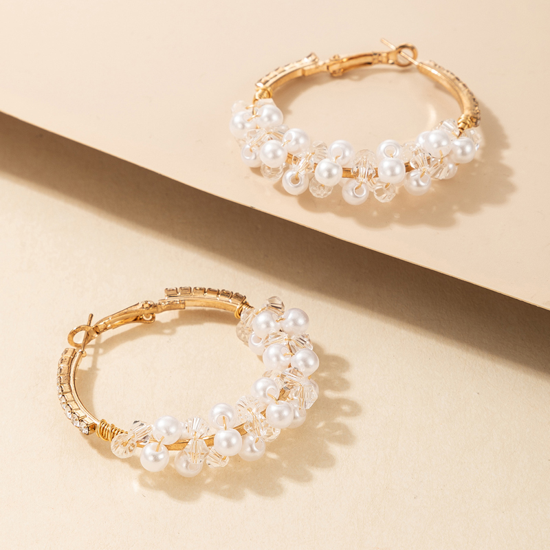 AliExpress Crossborder Fashion OL Jewelry Pearl Beaded Ring Earrings Rice Bead Alloy Geometric Earringspicture25