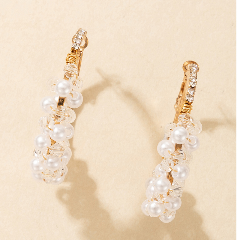 AliExpress Crossborder Fashion OL Jewelry Pearl Beaded Ring Earrings Rice Bead Alloy Geometric Earringspicture26